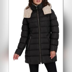 Laundry by Shelli Segal Sherpa Puffer Coat L NWT Black High Sherpa Neck & Hood